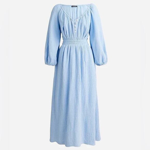 SOLD J. Crew XL V Neck Midi Dress Soft Gauze Frozen Lake Blue BP861 - Picture 1 of 9